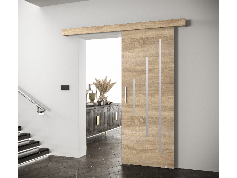 Uși culisante 90 cm Sharlene Y (beton + alb mat + argintiu)