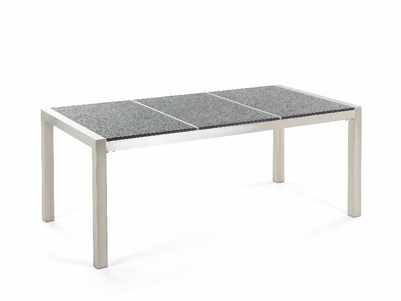 Set de masă pentru grădină Grosso (gri + grafit) (scaune albe) (pentru 6 persoane) (granit)