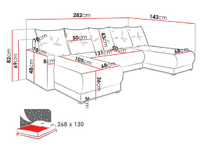 Canapea extensibilă cu sp. depozitare U (Lux 01 + Lux 26)
