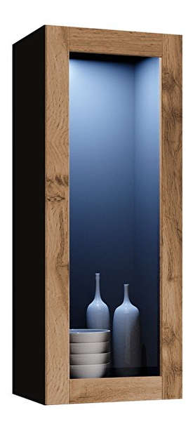 Vitrină 90 sticlă Zylia (Negru + Stejar wotan) (fără iluminat)