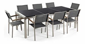 Set de masă pentru grădină Grosso (negru + grafit) (scaune gri) (pentru 8 persoane) (piatră)