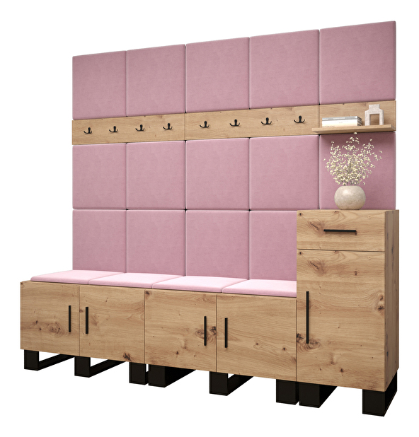Set mobilier pentru hol Amanda 8 (Stejar artisan + roz)