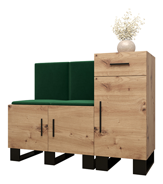 Set mobilier pentru hol Amanda 18 (Stejar artisan + verde)