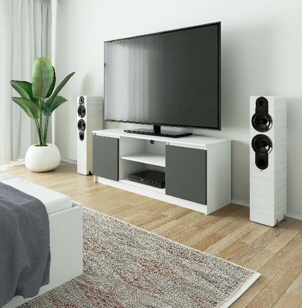 Masă TV Kenji (alb + gri)