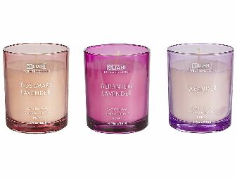 Set de 3 lumânări parfumate cu aromă de levănțică/rosmarin și lavandă/geraniu și lavandă Joyza (roz)