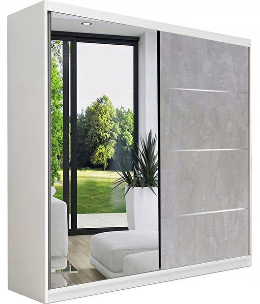 Dulap de haine Beyla 03 (alb + beton + oglindă) *vânzare stoc