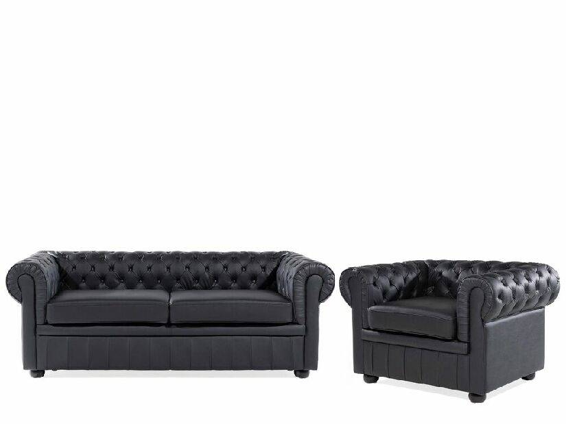 Set canapele CHICHESTER (piele) (negru) (pentru 4 persoane)