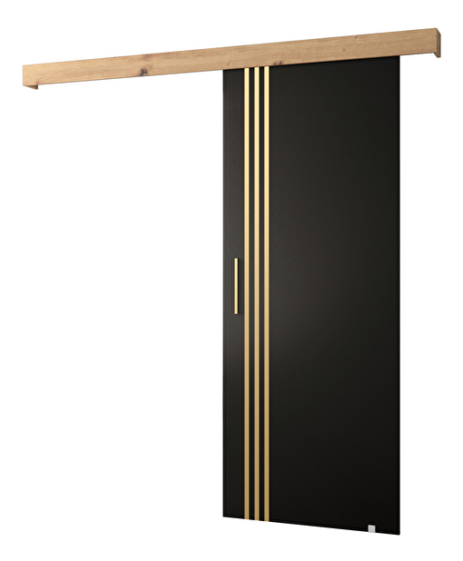 Uși culisante 90 cm Sharlene VI (negru mat + stejar artisan + auriu)