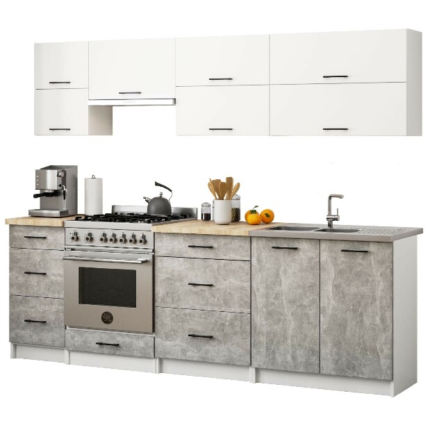 Set de bucătărie 240 cm Ozara VI (Alb + beton)