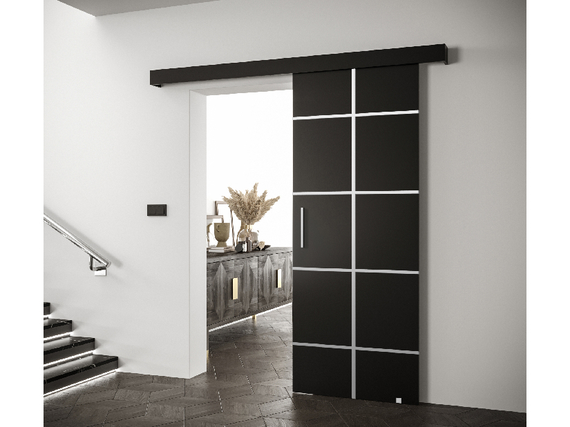 Uși culisante 90 cm Sharlene III (negru mat + negru mat + argintiu)