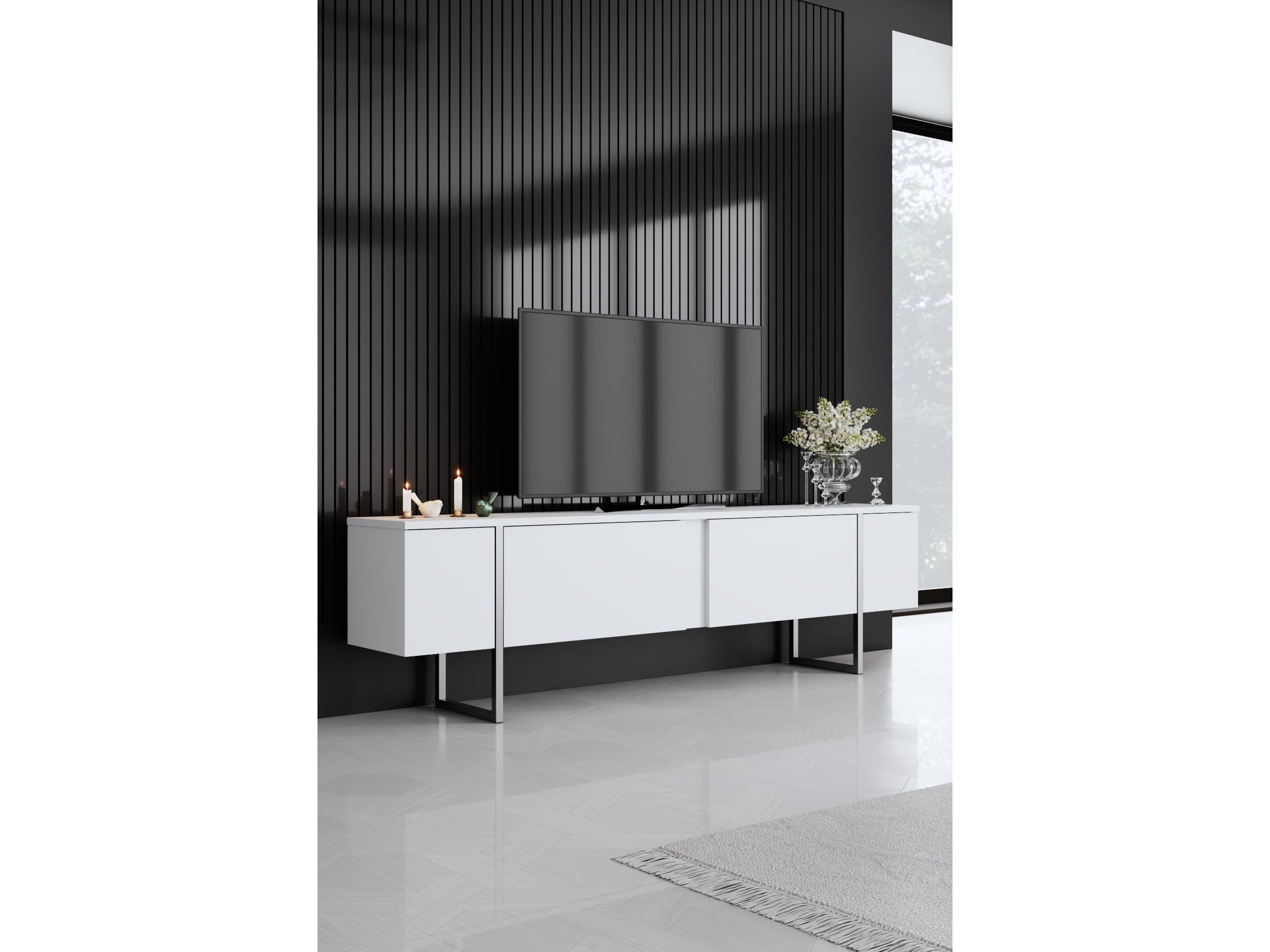 Masă TV/Dulap Luna (alb + arigintiu)