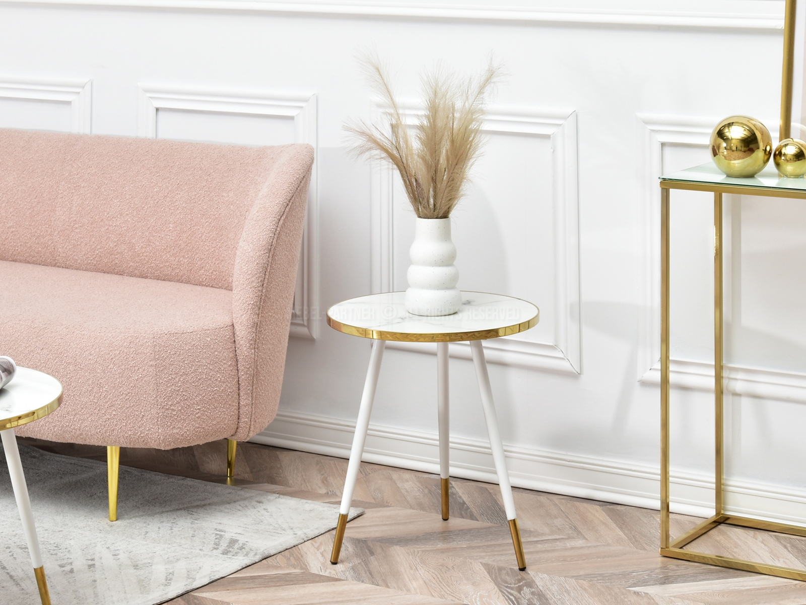 Măsuță de cafea Zoya S (marmură albă + auriu)