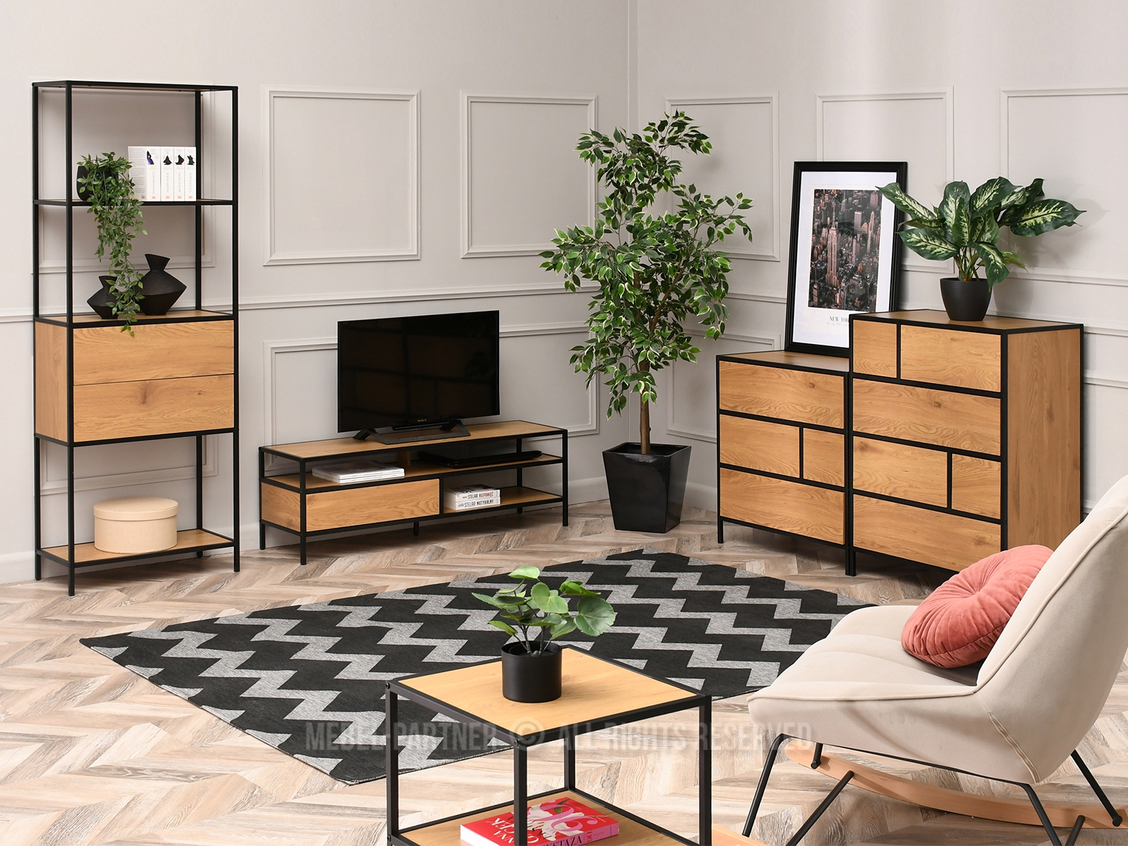 Masă TV Soren Rtv (stejar + negru)