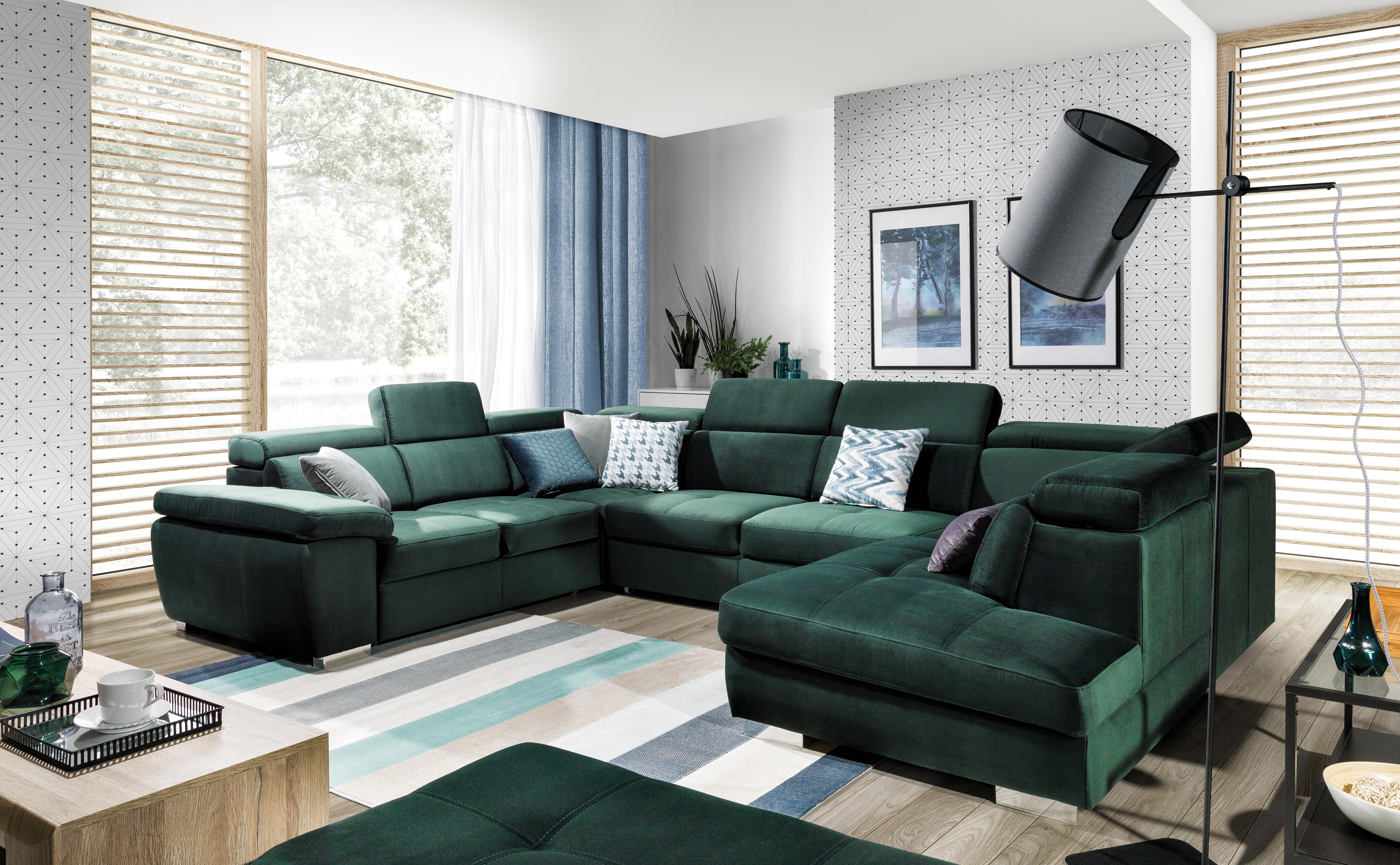 Угловой диван изумрудного цвета