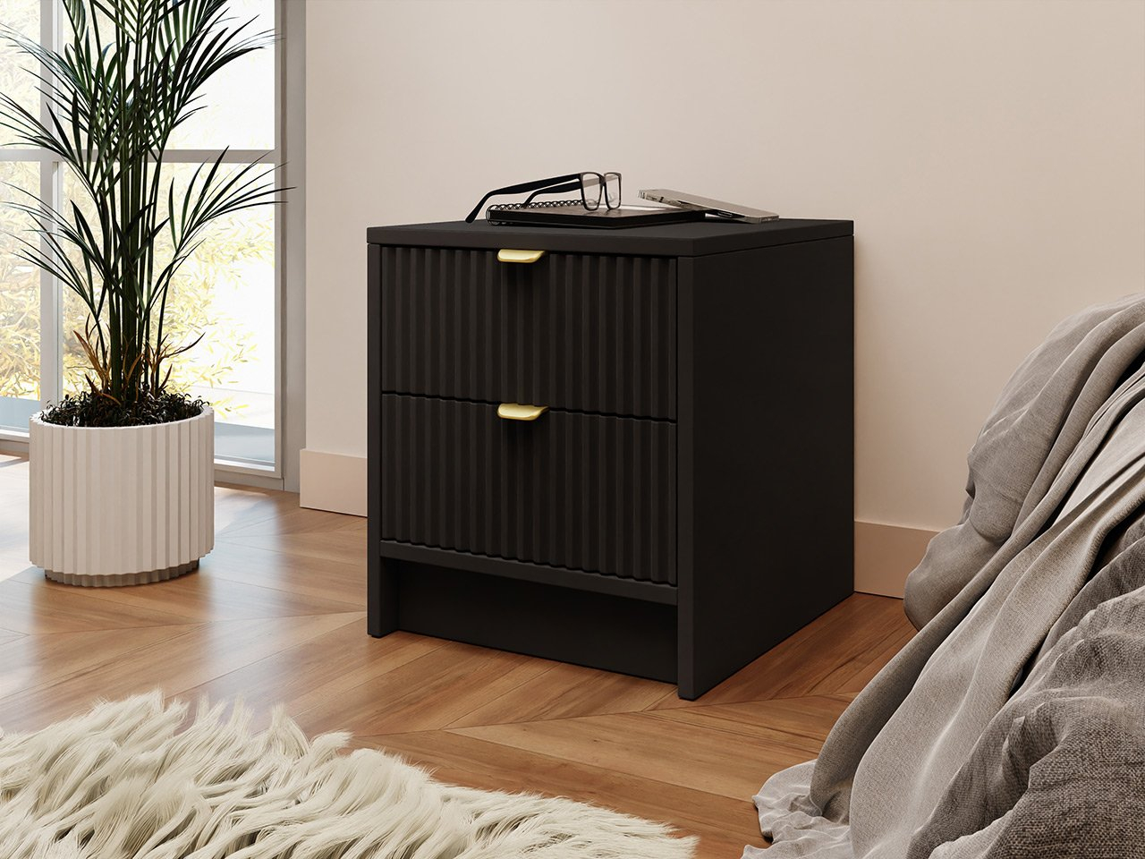 Noptieră Rozoma 2SZ (Negru molet + Auriu) *vânzare stoc