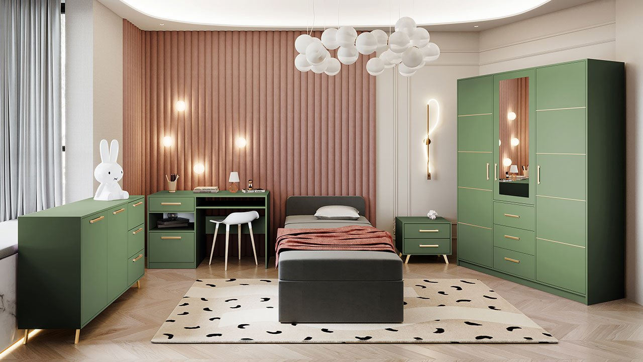 Mobilier cameră studenți Lenona I (verde + auriu)